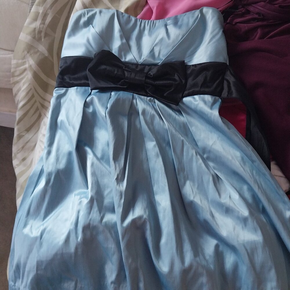 Strapless Powder Blue Formal Dress with Bow Small